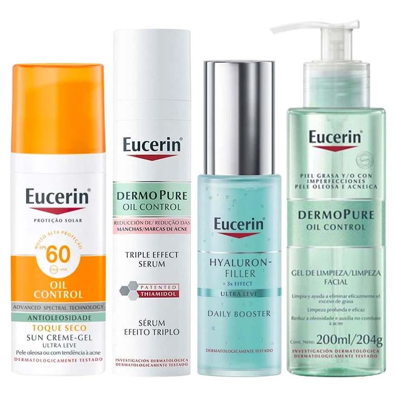Eucerin Kit - Gel de Limpeza + Sérum + Protetor Solar Facial + Gel Hidratante para Pele Mista à Oleosa Kit